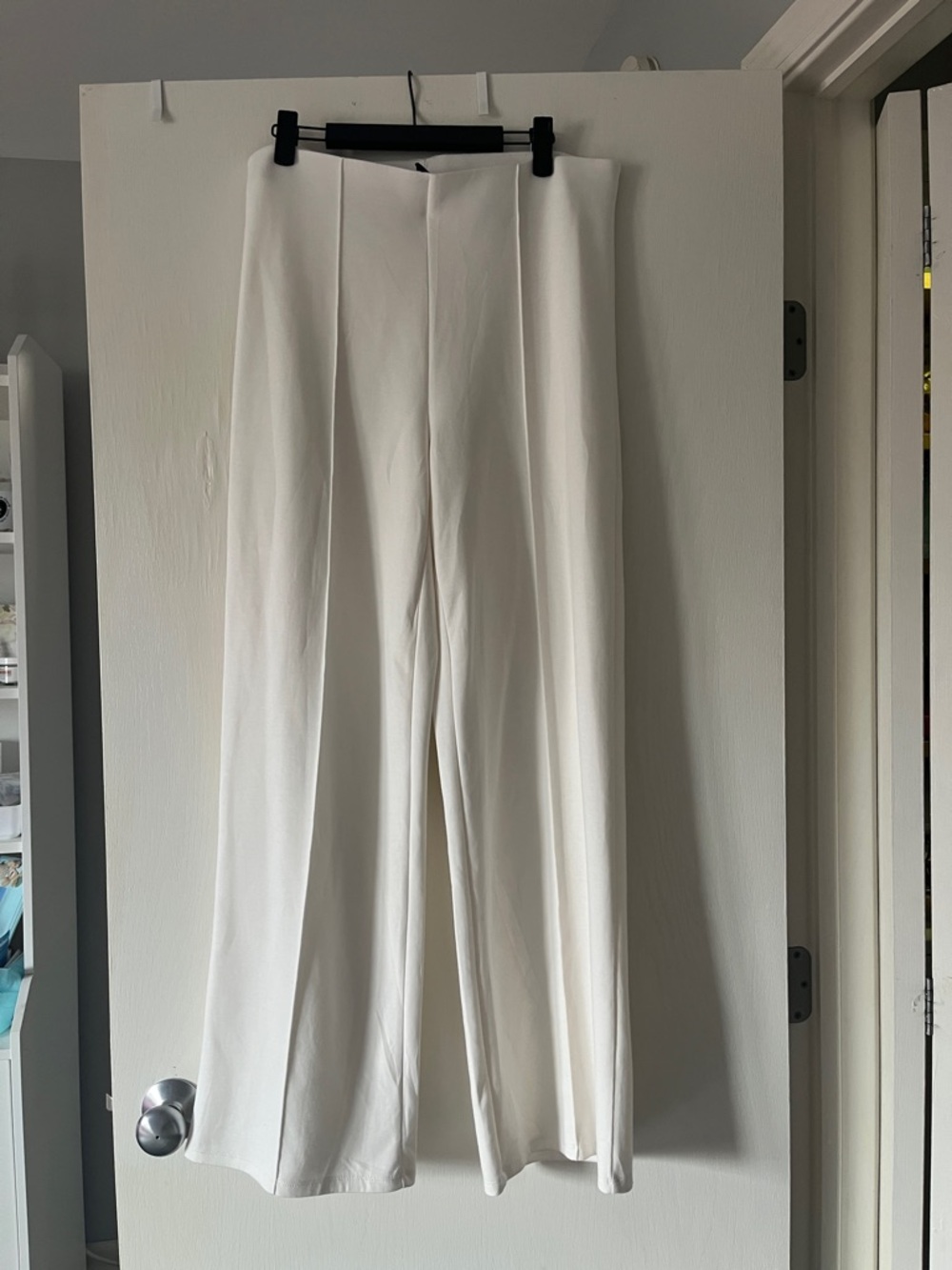 Divided Wide-Leg High-Rise Cream Trousers